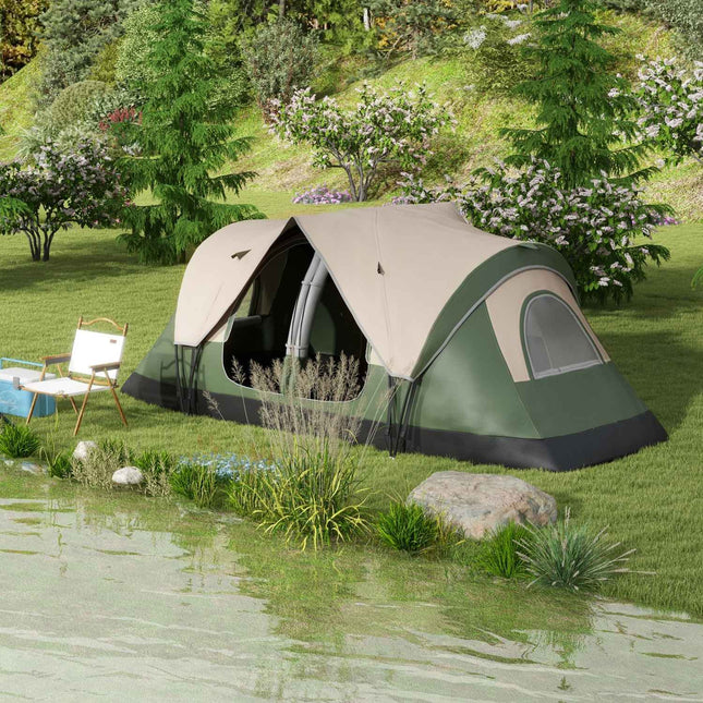 8-person tunnel tent, windproof, water-repellent, dark green