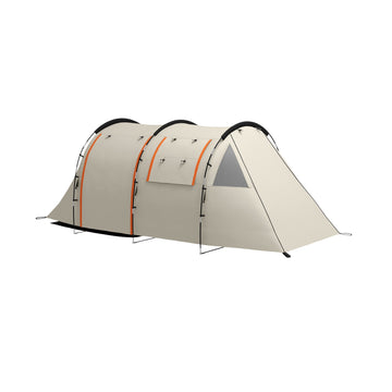 Camping tunnel tent - 5 people, 2 rooms, khaki, waterproof
