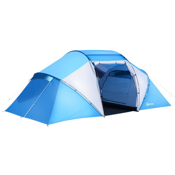 Camping tunnel tent for 4-6 people, 2 cabins, blue