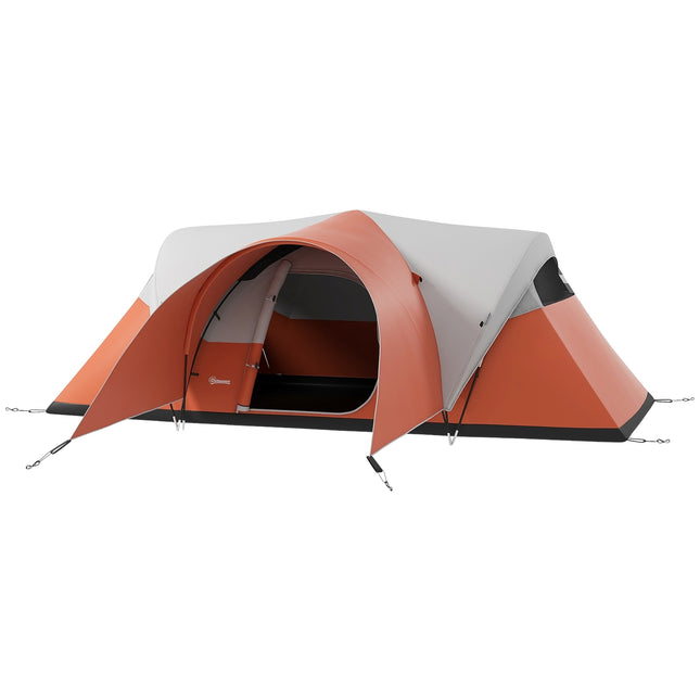 Camping tunnel tent, water repellent, fits 6 people, orange