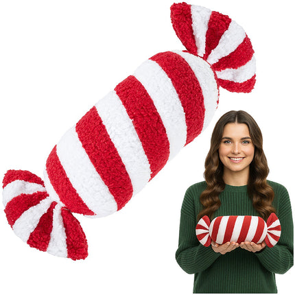 Candy-Shaped Christmas Pillow, Red & White, 30x15 cm