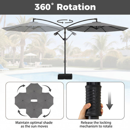 Cantilever Parasol 300 cm with Crank and Stand, 360° Rotatable, Grey