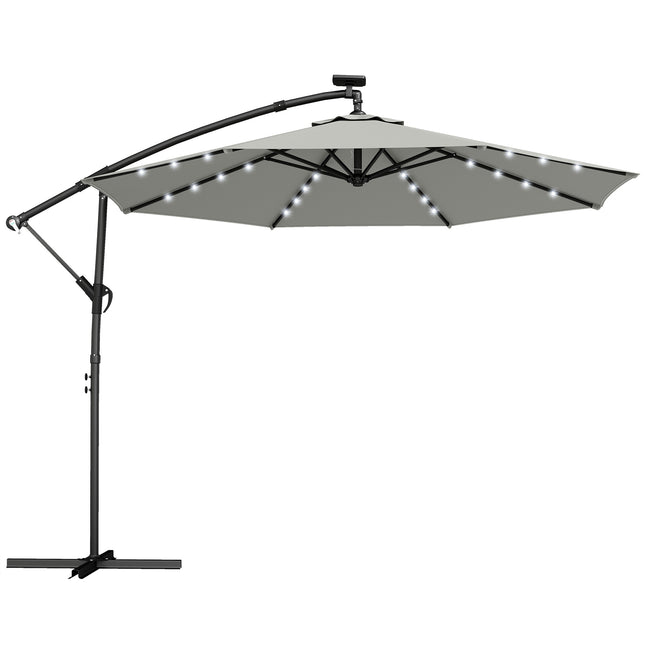 Cantilever Patio Umbrella, 3x3m, Solar LED Lights, UV-Resistant