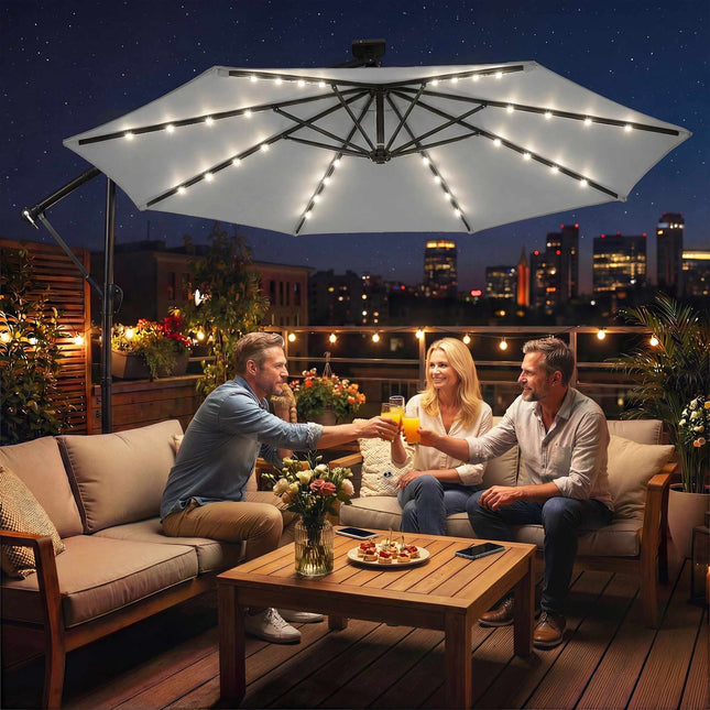 Cantilever Patio Umbrella, 3x3m, Solar LED Lights, UV-Resistant
