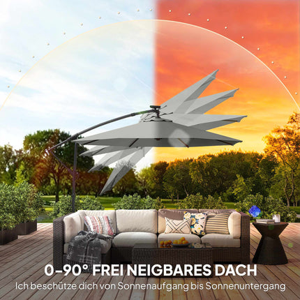 Cantilever Patio Umbrella, 3x3m, Solar LED Lights, UV-Resistant