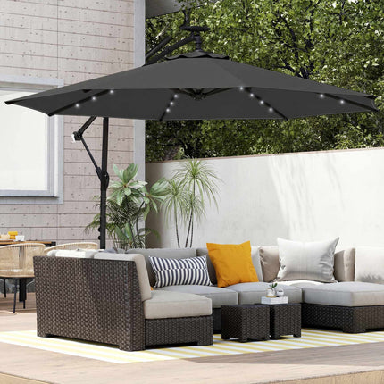 Cantilever Patio Umbrella, 3x3m, Solar LED, UV Resistant