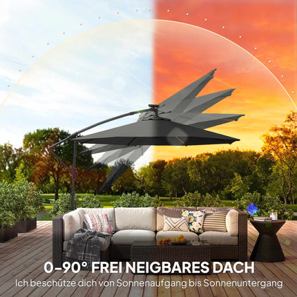 Cantilever Patio Umbrella, 3x3m, Solar LED, UV Resistant