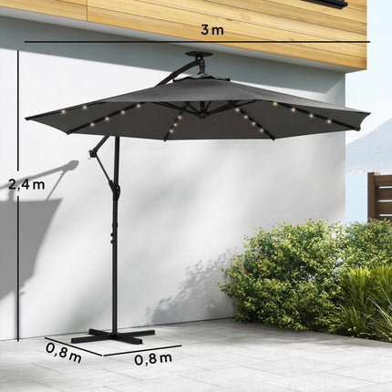 Cantilever Patio Umbrella, 3x3m, Solar LED, UV Resistant