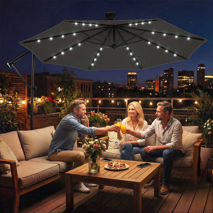 Cantilever Patio Umbrella, 3x3m, Solar LED, UV Resistant