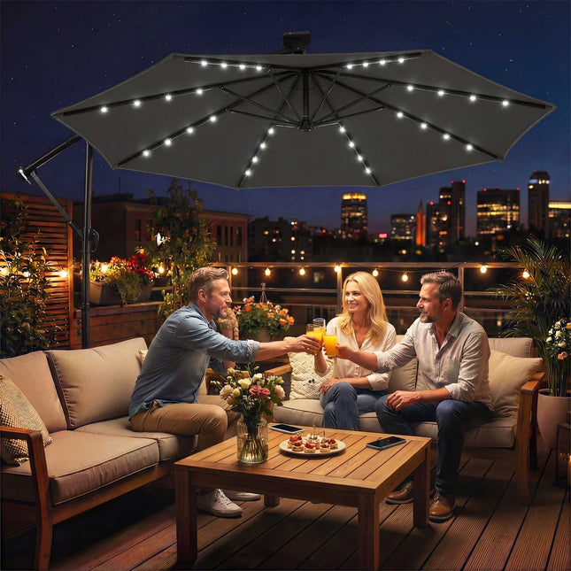 Cantilever Patio Umbrella, 3x3m, Solar LED, UV Resistant