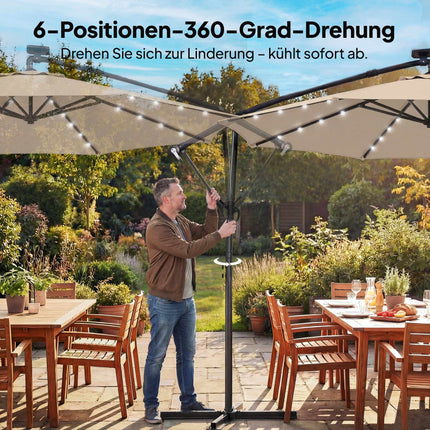 Cantilever Patio Umbrella with LED, 3x3m, Beige