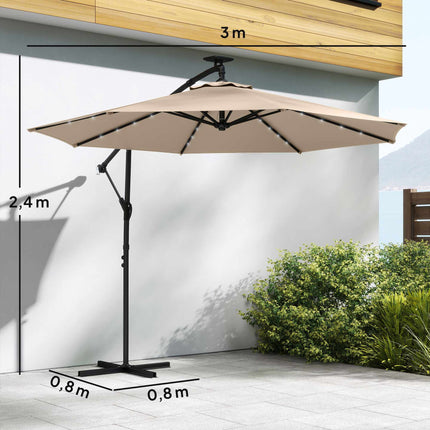 Cantilever Patio Umbrella with LED, 3x3m, Beige