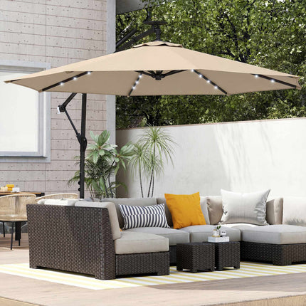 Cantilever Patio Umbrella with LED, 3x3m, Beige