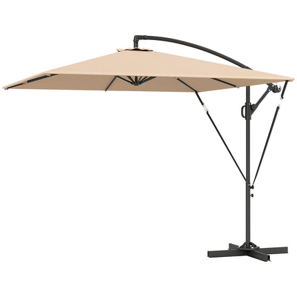 Zweefparasol Ø260 cm parasol met UV bescherming 50+ waterafstotend parasolparaplu met standaard, hoes, slinger, windslot, marktparaplu kantelbare tuinparasol voor balkonterras kaki Aosoom