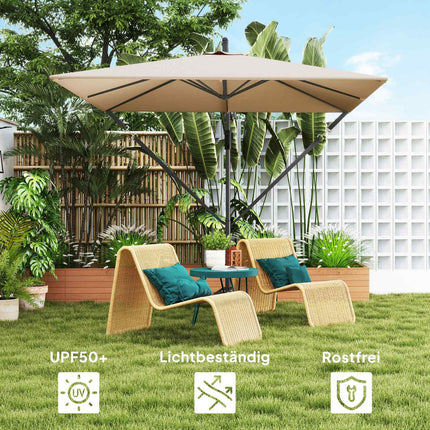 Zweefparasol Ø260 cm parasol met UV bescherming 50+ waterafstotend parasolparaplu met standaard, hoes, slinger, windslot, marktparaplu kantelbare tuinparasol voor balkonterras kaki Aosoom