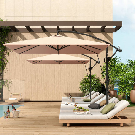 Zweefparasol Ø260 cm parasol met UV bescherming 50+ waterafstotend parasolparaplu met standaard, hoes, slinger, windslot, marktparaplu kantelbare tuinparasol voor balkonterras kaki Aosoom
