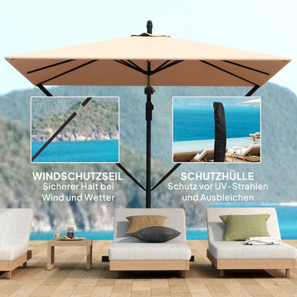 Zweefparasol Ø260 cm parasol met UV bescherming 50+ waterafstotend parasolparaplu met standaard, hoes, slinger, windslot, marktparaplu kantelbare tuinparasol voor balkonterras kaki Aosoom