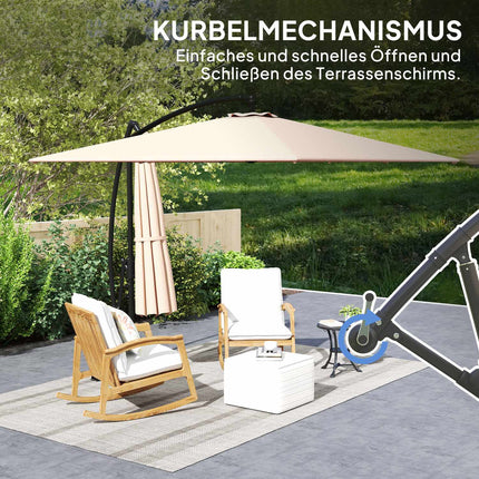 Zweefparasol Ø260 cm parasol met UV bescherming 50+ waterafstotend parasolparaplu met standaard, hoes, slinger, windslot, marktparaplu kantelbare tuinparasol voor balkonterras kaki Aosoom
