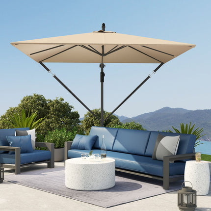 Zweefparasol Ø260 cm parasol met UV bescherming 50+ waterafstotend parasolparaplu met standaard, hoes, slinger, windslot, marktparaplu kantelbare tuinparasol voor balkonterras kaki Aosoom