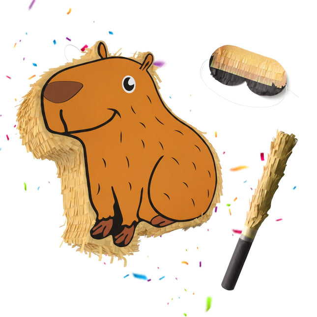 Capybara Pinata Set, Stick And Blindfold Included