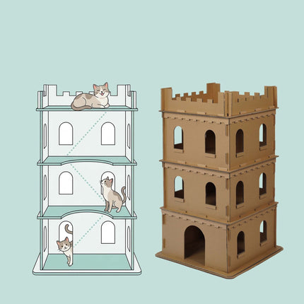Cardboard Cat House, XL 3-Level Castle, Tool-Free