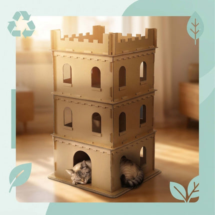 Cardboard Cat House, XL 3-Level Castle, Tool-Free