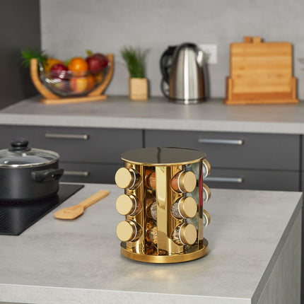 Carousel for golden spices with 12 glasses