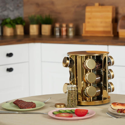 Carousel for golden spices with 12 glasses