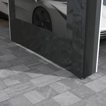 Adjustable steel carport canopy with mesh window, dark grey
