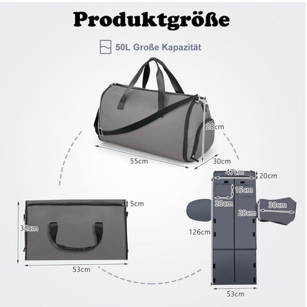 Carry-on Bag with Shoe Compartment & Adjustable Shoulder Strap 2-in-1 Hanging Suit Travel Bag Dark Gray