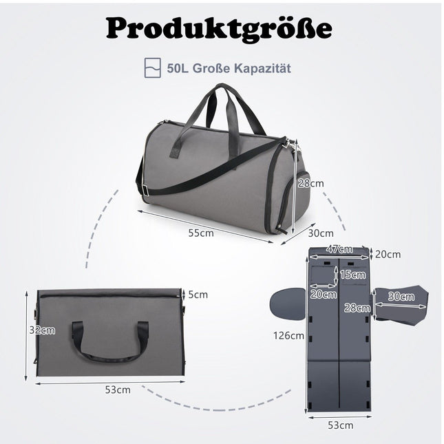 Carry-on Bag with Shoe Compartment & Adjustable Shoulder Strap 2-in-1 Hanging Suit Travel Bag Dark Gray