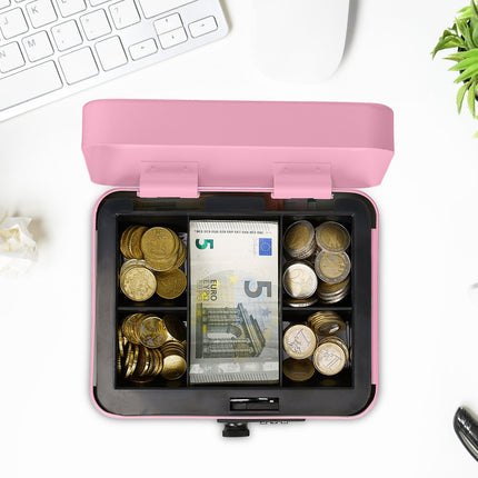 Cash Box with Combination Lock, Steel, 5-Compartment Tray