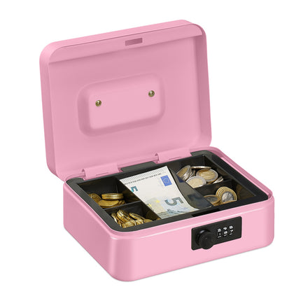 Cash Box with Combination Lock, Steel, 5-Compartment Tray