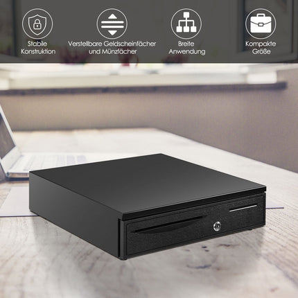 Cash drawer Metal drawer Money box 5 coin compartments 4 note compartments 40.5x42X9cm