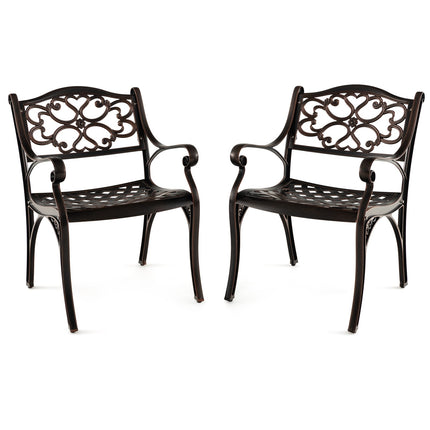 Cast Aluminum Patio Dining Chairs Set of 2, Armrests, Bronze