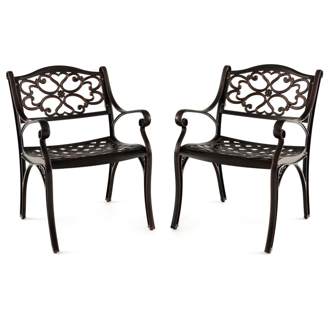 Cast Aluminum Patio Dining Chairs Set of 2, Armrests, Bronze