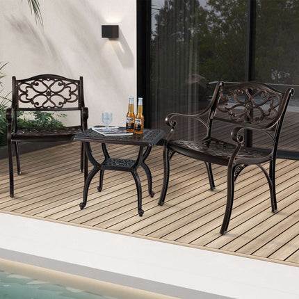 Cast Aluminum Patio Dining Chairs Set of 2, Armrests, Bronze