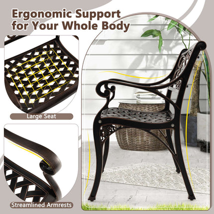 Cast Aluminum Patio Dining Chairs Set of 2, Armrests, Bronze
