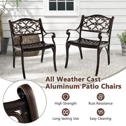 Cast Aluminum Patio Dining Chairs Set of 2, Armrests, Bronze