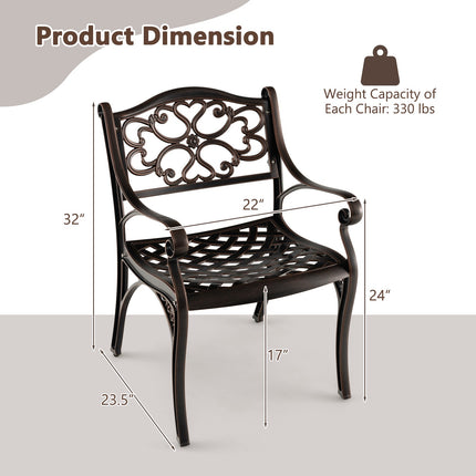 Cast Aluminum Patio Dining Chairs Set of 2, Armrests, Bronze