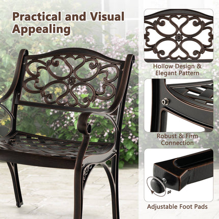Cast Aluminum Patio Dining Chairs Set of 2, Armrests, Bronze