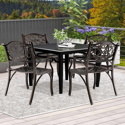 Cast Aluminum Patio Dining Chairs Set of 2, Armrests, Bronze