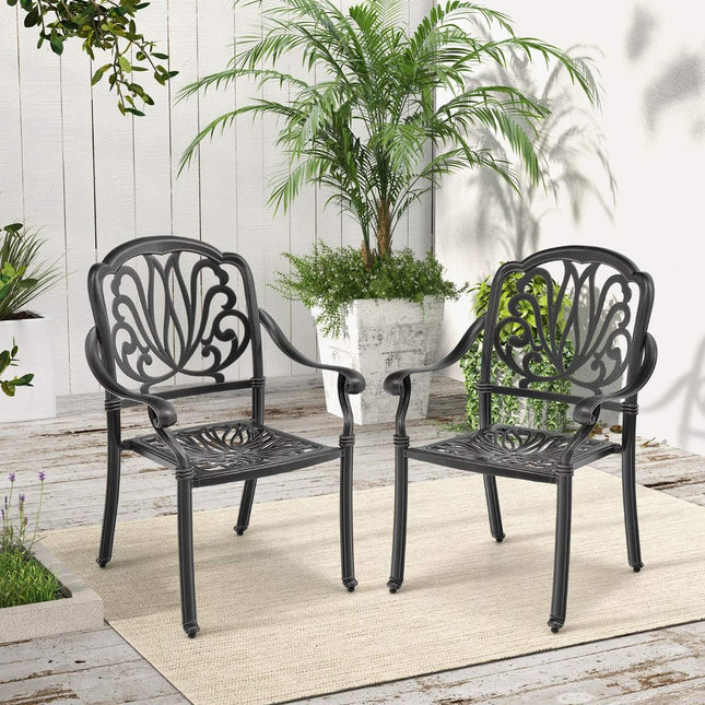 Cast Aluminum Stackable Patio Chairs Set of 2, Black