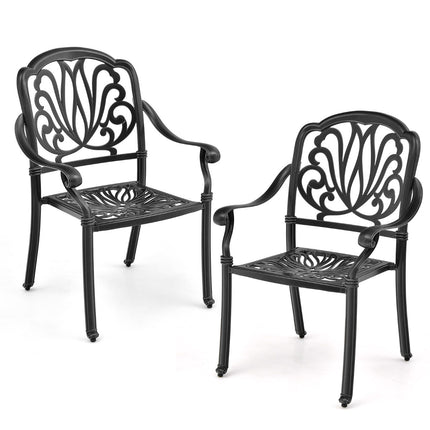 Cast Aluminum Stackable Patio Chairs Set of 2, Black