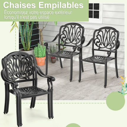 Cast Aluminum Stackable Patio Chairs Set of 2, Black