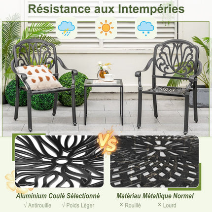 Cast Aluminum Stackable Patio Chairs Set of 2, Black