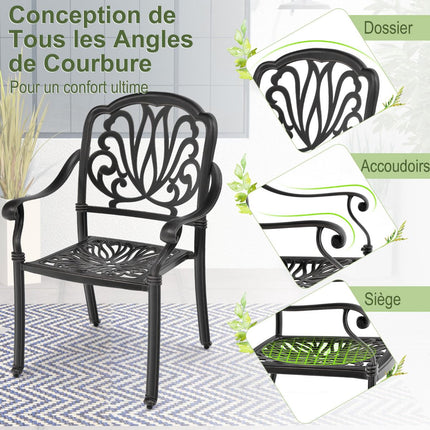 Cast Aluminum Stackable Patio Chairs Set of 2, Black