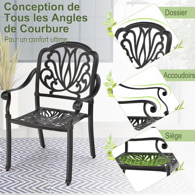 Cast Aluminum Stackable Patio Chairs Set of 2, Black