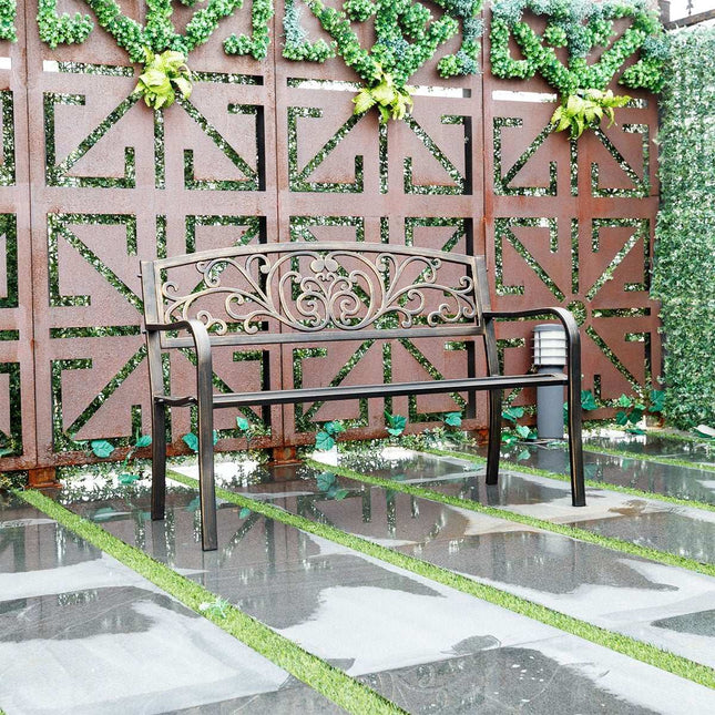 Cast Iron Garden Bench for 2-3 People with Backrest