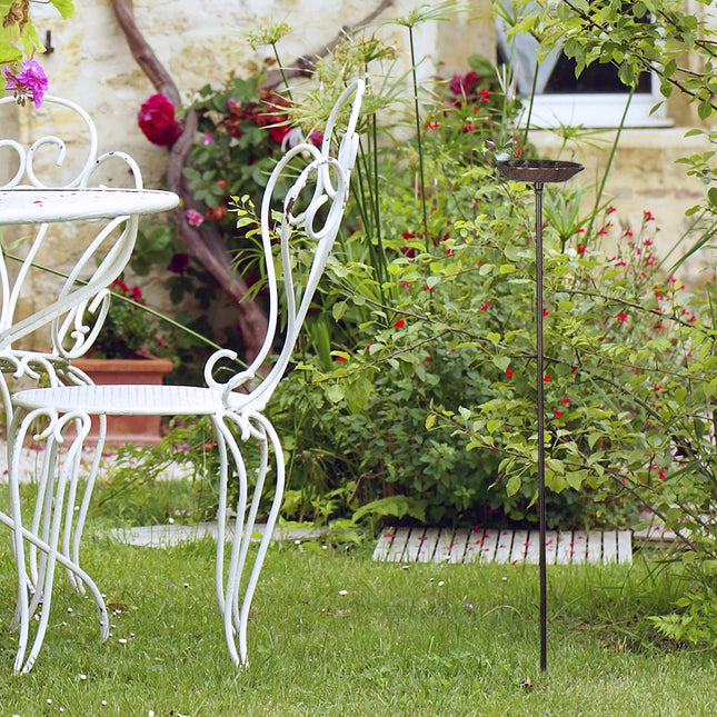 Cast iron bird bath with soil spike